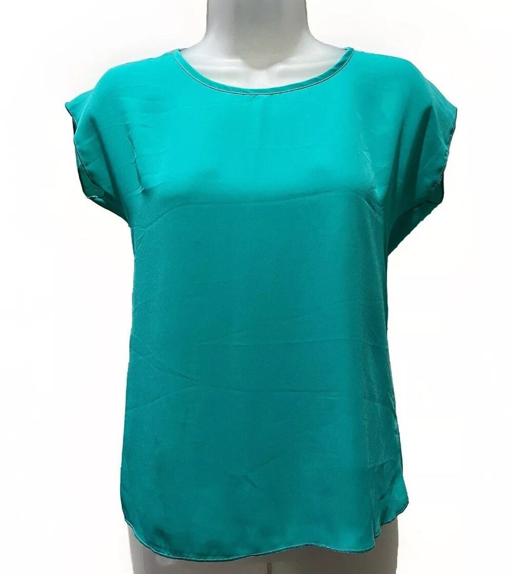 VTG Rue 21 Teal Green Shell Blouse Women's Size X-Small Suit Classic Made in USA